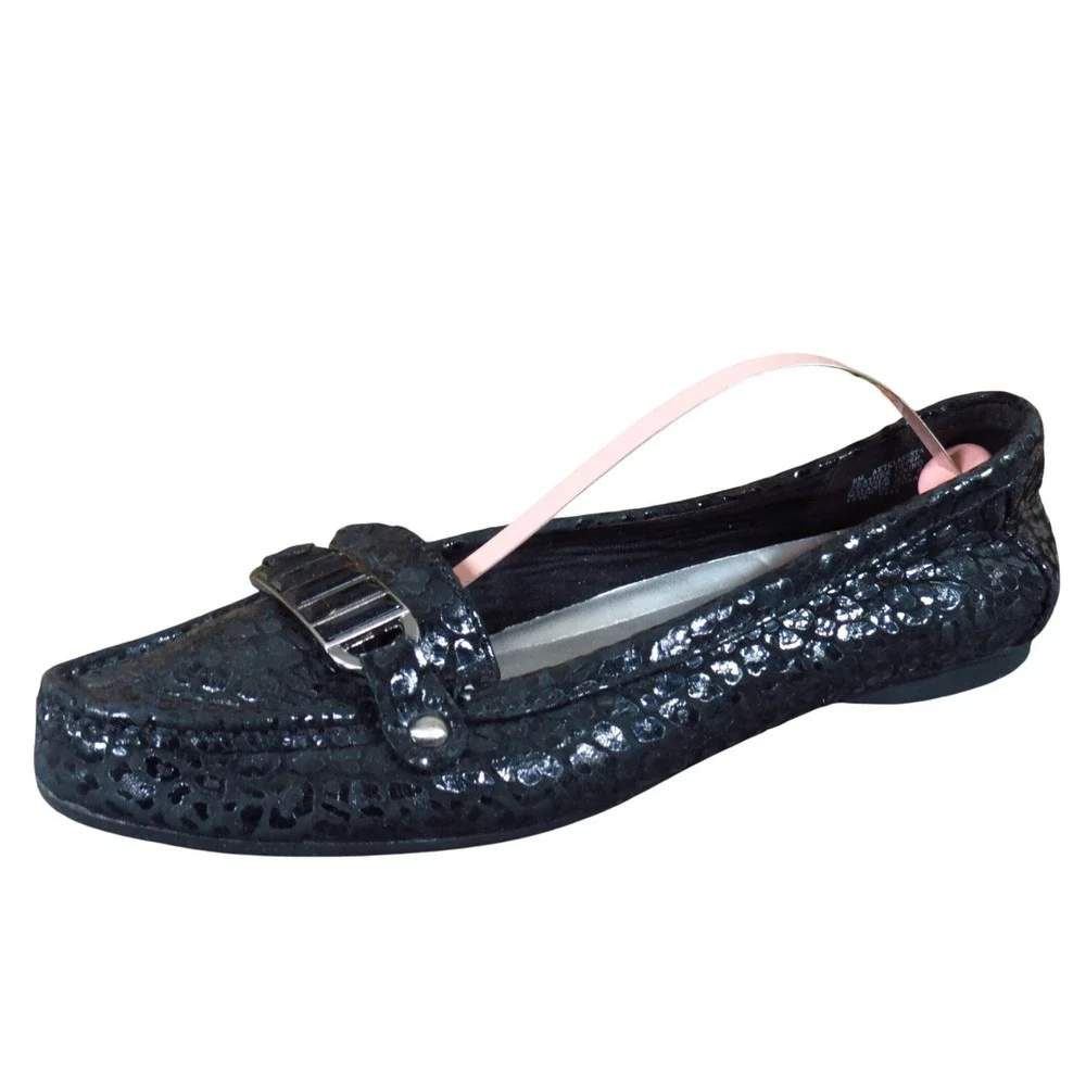Anne Klein Klarista‎ Women Casual Loafer Size 8 Everyday Black Textured Leather